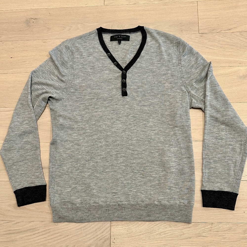 Rag & Bone New Wool Heathered Grey V- Neck Sweater M